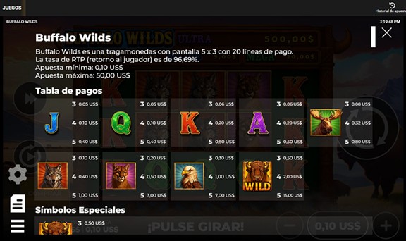 Tabla de pagos Buffalo Wilds